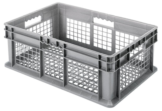 Akro-Mils 37608 Plastic Straight Wall Container Tote with Mesh Sides and Mesh Base, (24-Inch x 16-Inch x 8-Inch), Gray, (4-Pack)