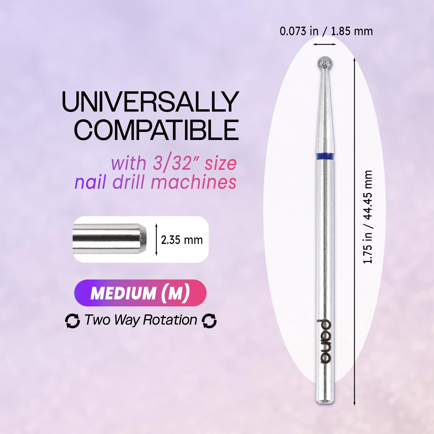 PANA 3/32" Diamond Carbide Ball Bit- Style 01, Medium Grit - Professional Cuticle Nail Drill Bits for Acrylic Gel Nails Dry Manicure Pedicure Shape