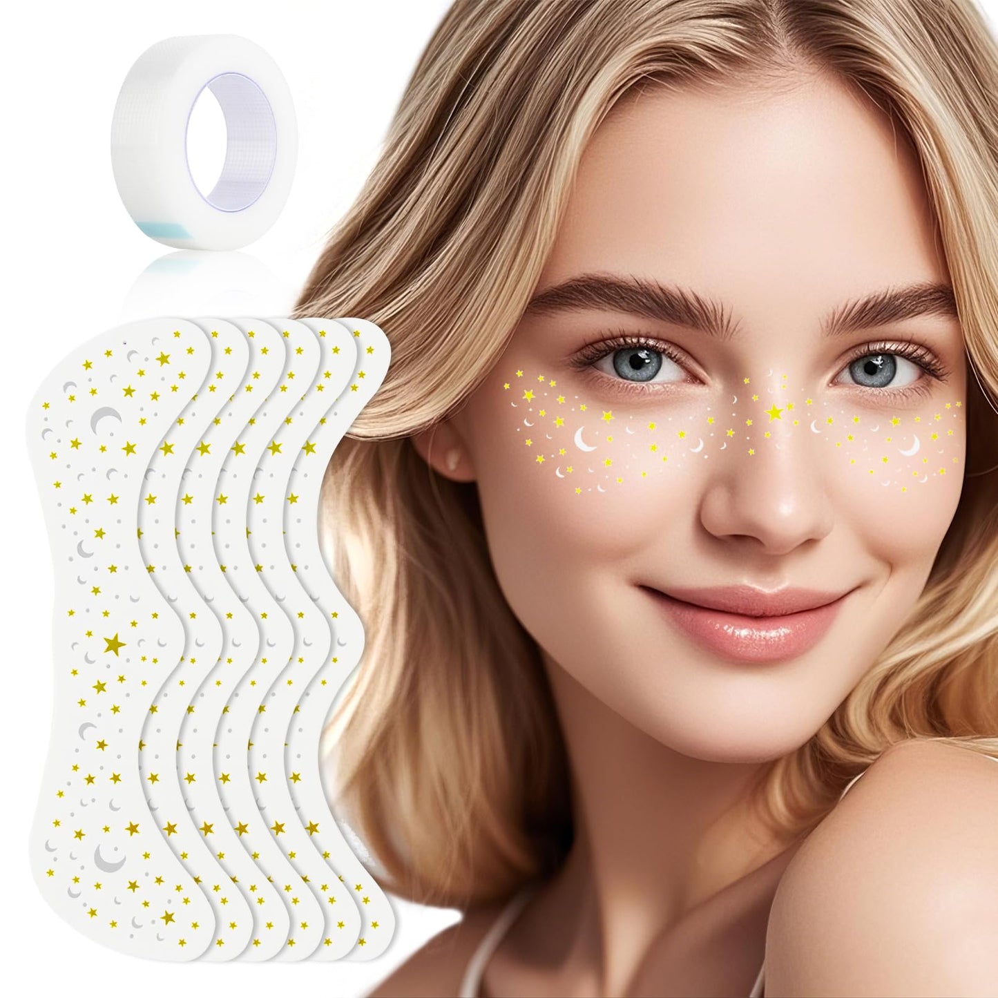 Glitter Freckles Face Tattoo, Temporary Sparkle Freckles, Waterproof & Sweatproof Face Glitter Tattoo for Party, Music Festival 6 Counts with 1