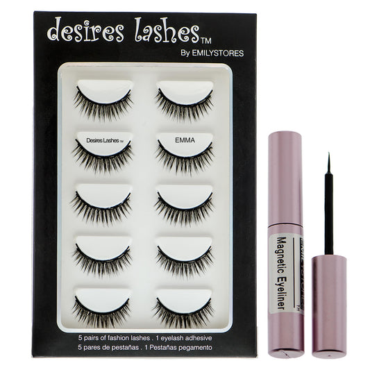 Magnetic Eyelashes 3D Natural Magnet Faux Lashes Multipack 5Pairs, Emma (01Emma)