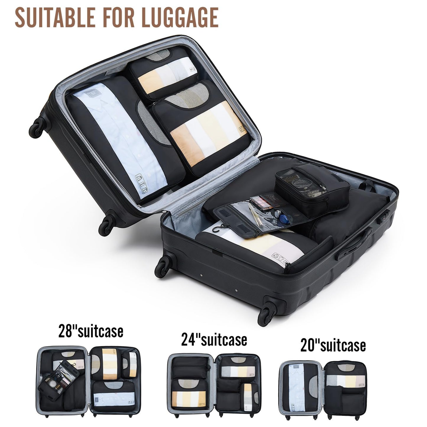 Veken 8 Set Packing Cubes for Travel – Luggage Organizer Bags w/ Laundry & Toiletry Bag, Perfect for Airplane, Road Trip, Camping