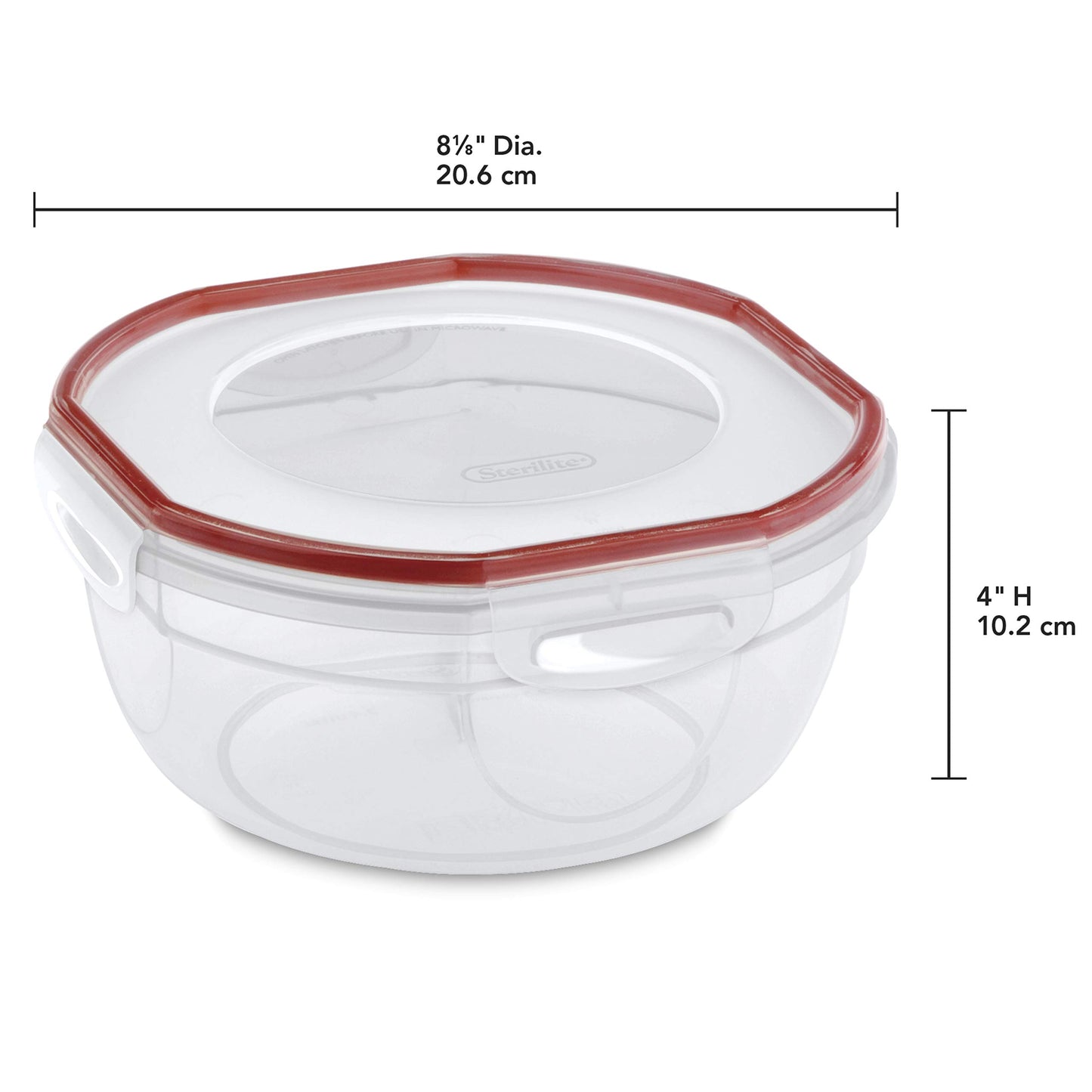 Sterilite Ultra-Seal 2.5 Qt Bowl, Airtight Food Storage Container, Plastic, Latching Lid, Microwave and Dishwasher Safe, Clear With Red Gasket, 4-Pack