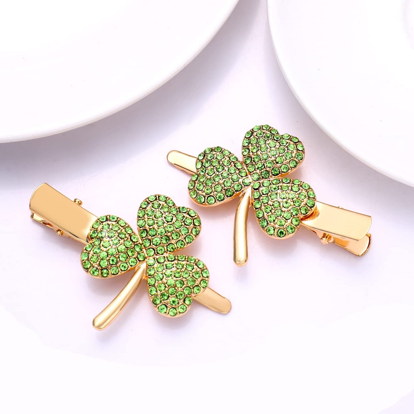 St. Patrick’s Day Hair Clips Rhinestone Glitter Green Leaf Hairpins for Women Lucky Shamrock Hair Clips Costume Hair Accessory Holiday Party Gifts