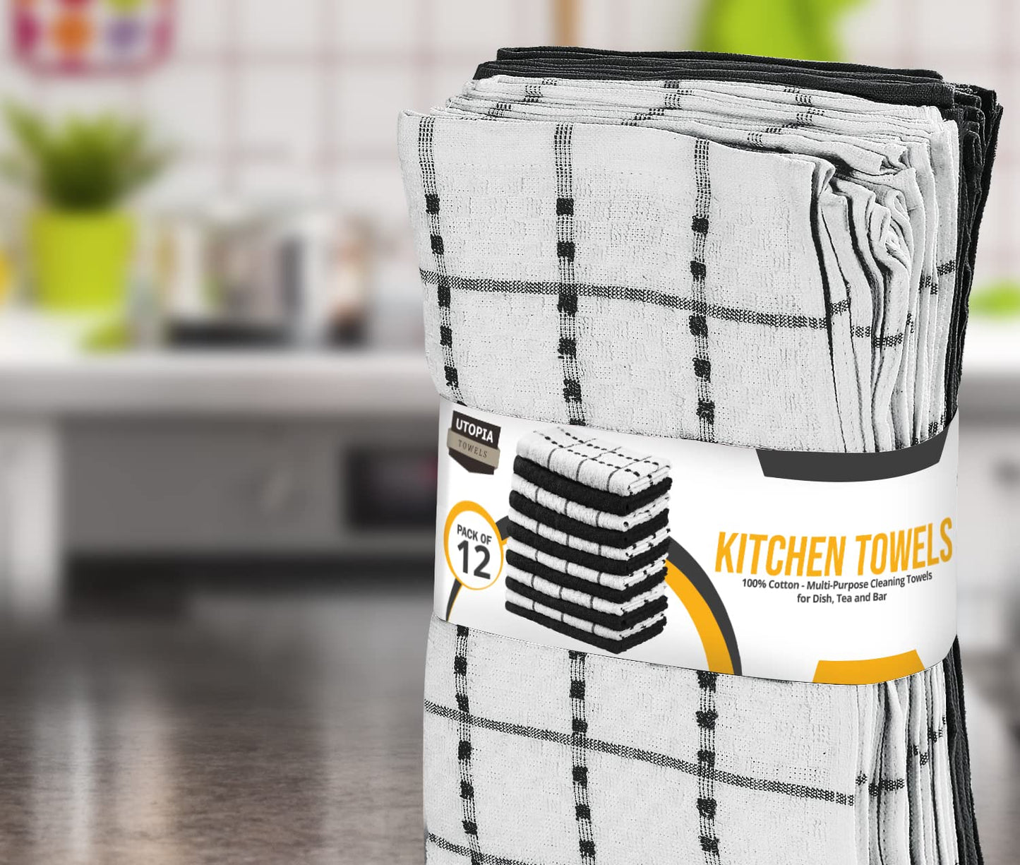 Utopia Towels 12-Pack Kitchen Towels – 15x25” 100% Ring-Spun Cotton, Super Soft & Absorbent Dish, Tea & Bar Towels, Black