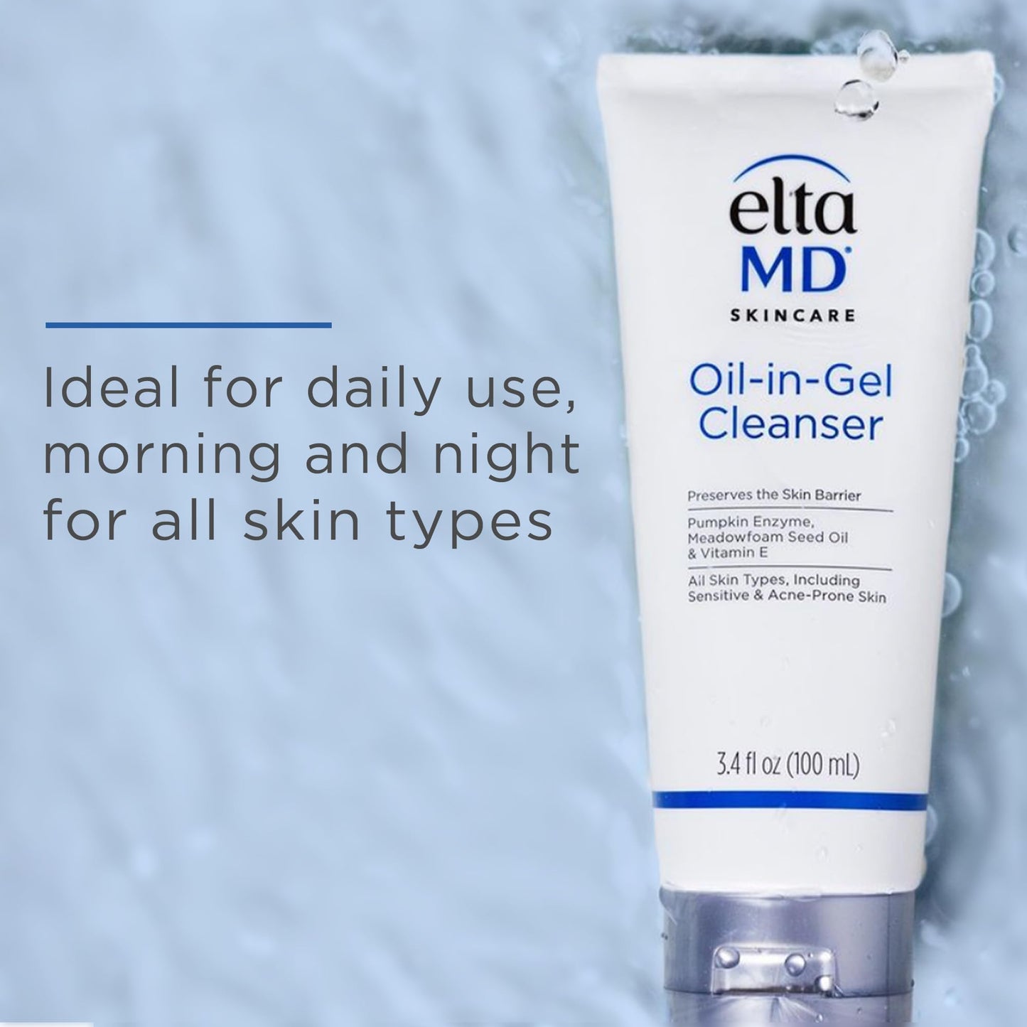 EltaMD Oil-In-Gel Facial Cleanser, Daily Gentle Face Cleanser, Removes Long-Wear Makeup, Sunscreen, and Sweat, Cleansing Oil For Face, 3.4 oz Tube