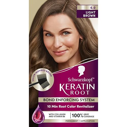 Schwarzkopf Keratin Color Root Permanent Hair Color Kit, Light Brown, 1 Application - Salon Inspired Permanent Hair Dye, for up to 80% Less Breakage