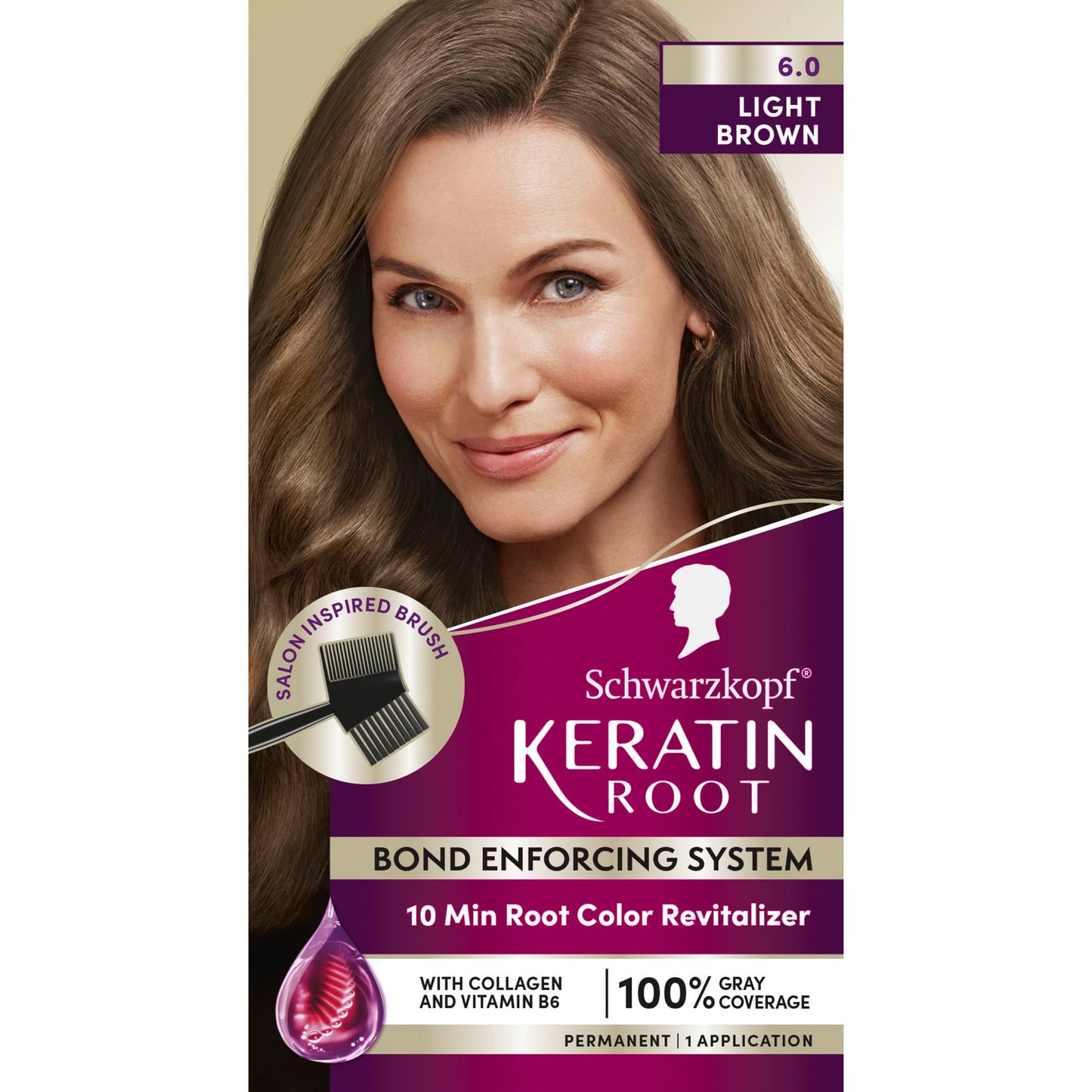 Schwarzkopf Keratin Color Root Permanent Hair Color Kit, Light Brown, 1 Application - Salon Inspired Permanent Hair Dye, for up to 80% Less Breakage