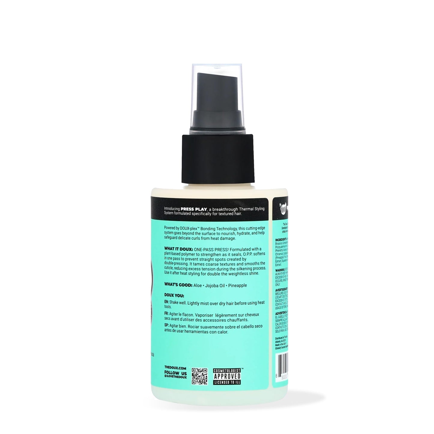 The Doux O.P.P. ONE?PASS PRESS Heat Protection Spray for Hair - Thermal Protector with Jojoba Oil, Aloe & Pineapple - Anti?Frizz Straightening Spray