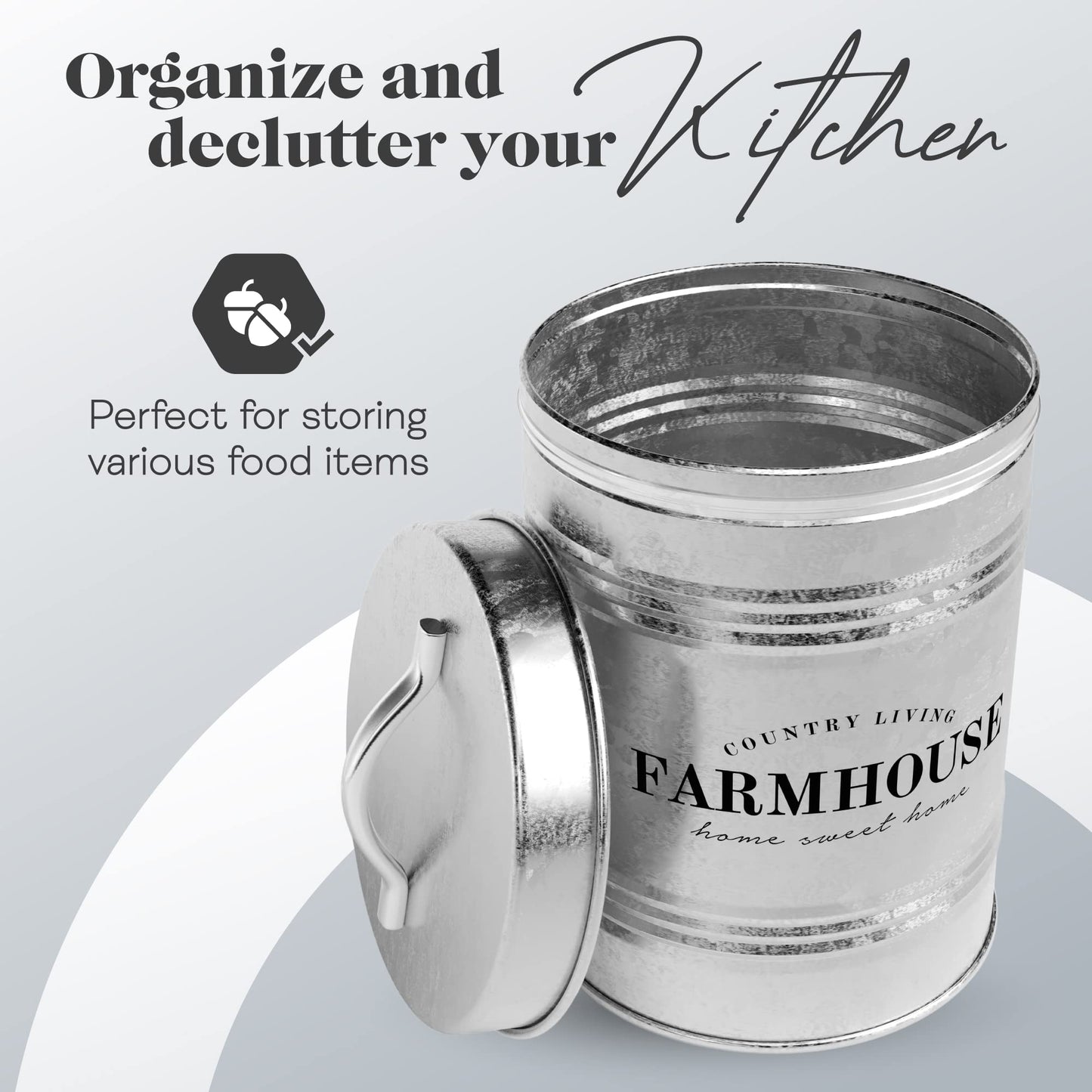 Amici Home Farmhouse Galvanized Canister | Dry Food Storage Container | Airtight Lid | 76 Oz Capacity | Farmhouse Décor | Rustic Metal Canister…