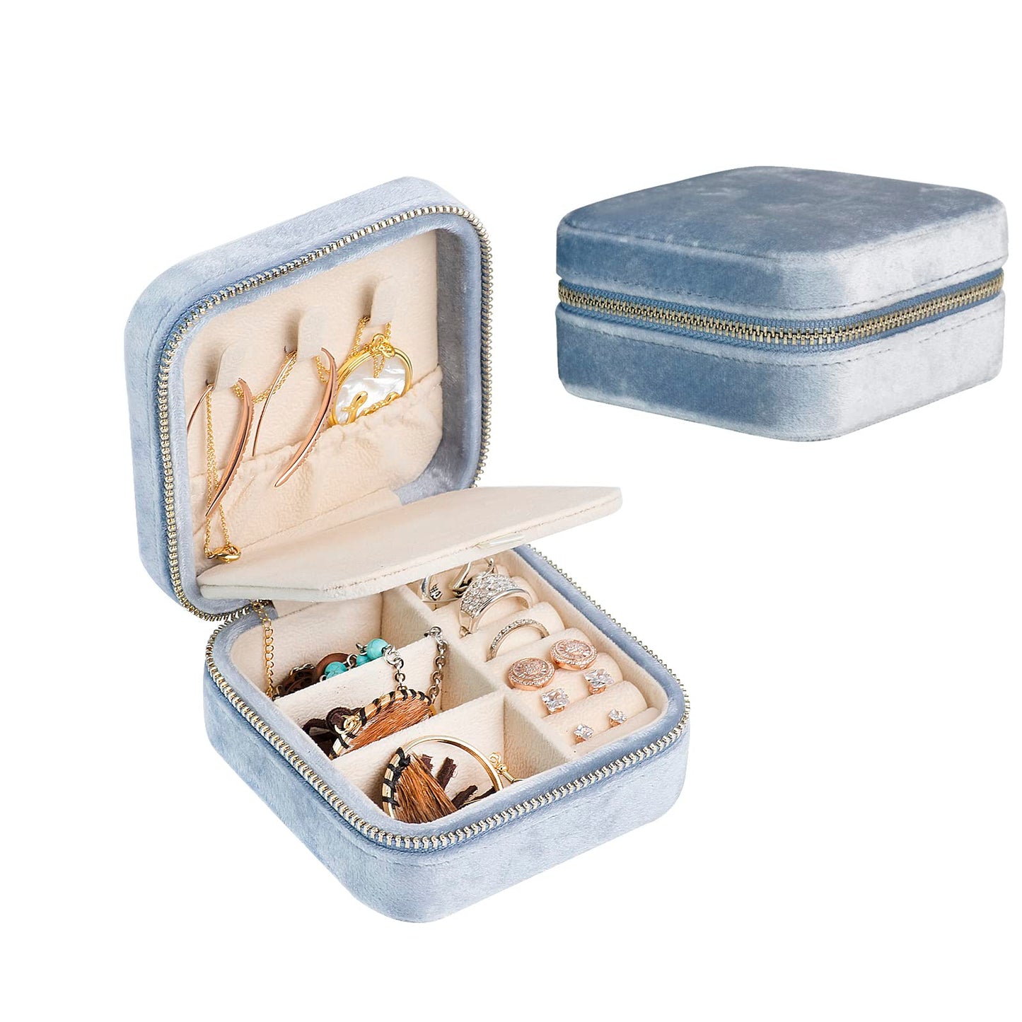 OSHOOM SoleGood Plush Velvet Small Jewelry Box Necklace Ring Storage Organizer Mini Jewelry case Jewelry Travel Organizer for Women Girls (Periwinkle…