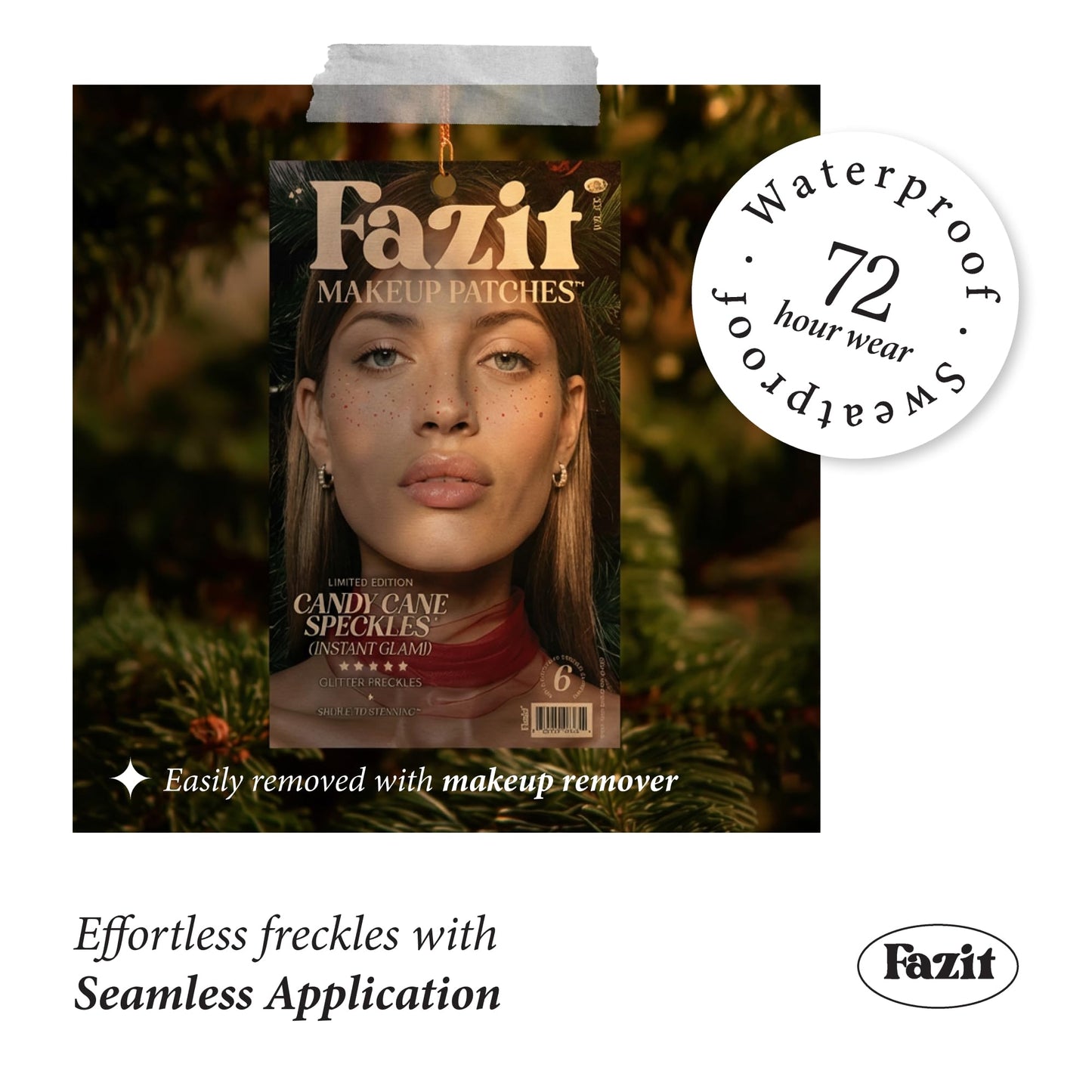 Fazit Makeup Patches - Candy Cane Speckles - Glow Up Make-Up Patches - Cute Glitter Makeup Accessories for Women - Cosmetic Glitter for Face