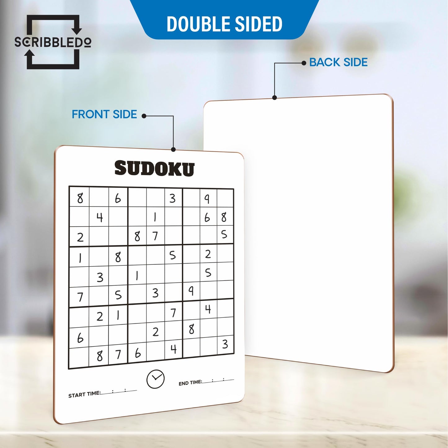 SCRIBBLEDO Dry Erase Sudoku for Kids Sudoku Puzzles for Adults All Ages 9”x12” White Board Easy Hard Sudoku Math Educational Game Whiteboard