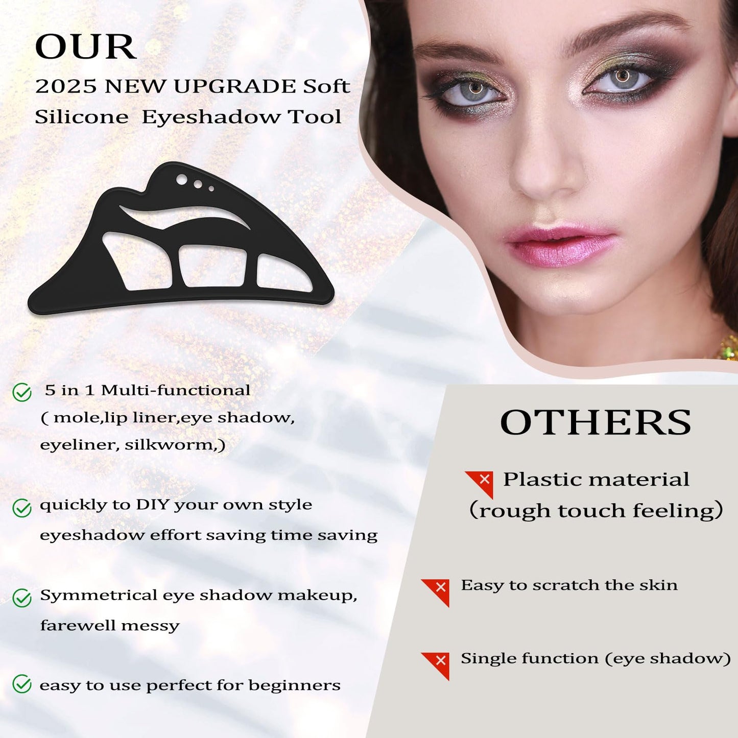NFAMRZCAR 2PC Eyeshadow Stencil 5 in 1 Silicone Eyeshadow Tool,Reusable Eye Makeup Aid Stencils,Eye Makeup Aid, for Make Up Beginners&Women (Black)