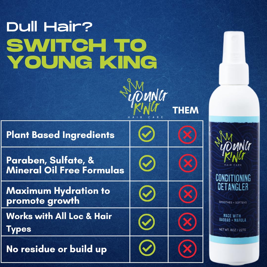 YOUNG KING HAIR CARE Kids Conditioning Detangler For Boys | Smooths and Softens Natural Curls | Plant-Based and Harm-Free (8 oz)