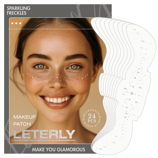 Leterly 24 Pcs Glitter Freckles Face Tattoo,Silver Face Glitter Makeup Patches Cute Sparkle Freckles Patches Waterproof Makeup Speckles for Face