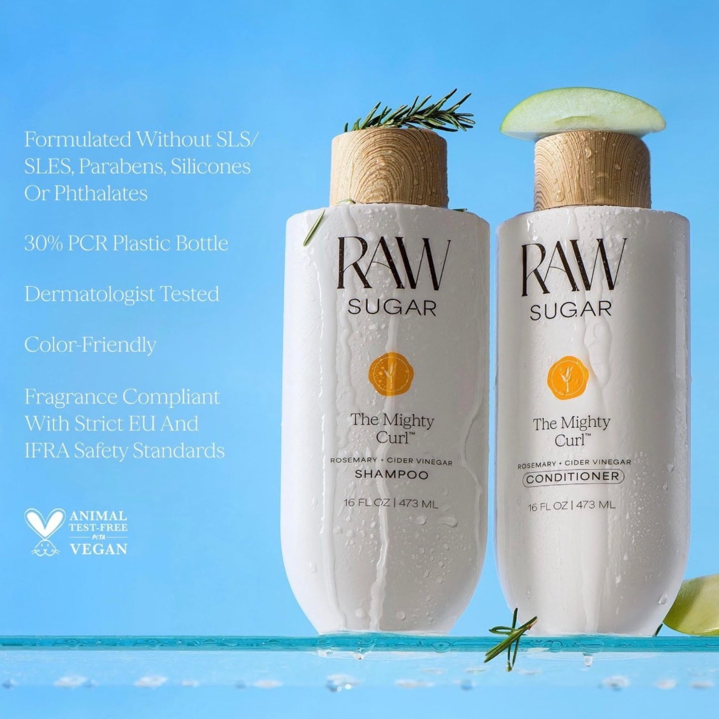 RAW SUGAR The Mighty Curl™ Shampoo and Conditioner Set, Rosemary + Cider Vinegar, 16 Fl Oz Each, 2 Count