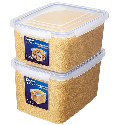 Lustroware Jumbo Food Storage Container Set of 2 with Lids - 12 & 17 Quart Airtight Latching Boxes, Heavy-Duty Stackable Bins for Rice, Flour, Pet…