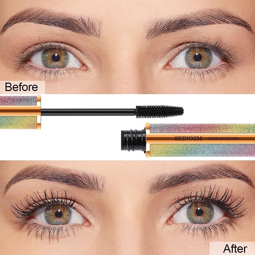 2 Pack Black Volume & Length Lasting All Day Mascara, 4D Silk Fiber Lash, Waterproof Lengthening No Clumping & Smudging