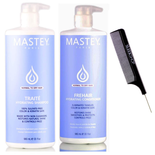 Mastey Paris TRAITE SHAMPOO & FREHAIR CONDITIONER, Sulfate-Free Cleanser & Detangler Duo Set, NORMAL TO DRY HAIR (w/Sleek Comb) (32 oz / 960 ml Beauty & Personal Care Mastey