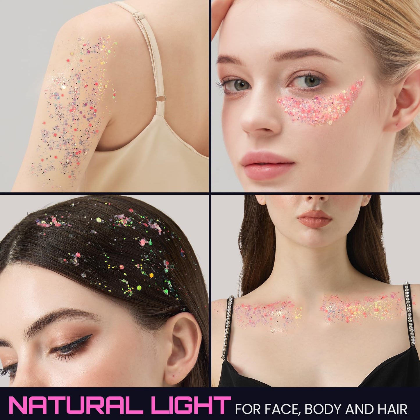 Teenitor Pink Glitter Glow in The Dark Glitter Gel, Pink Face Glitter Gel, Body Glitter Hair Glitter for UV Black Light Glow Party Raves Concerts Beauty and Personal Care Teenitor