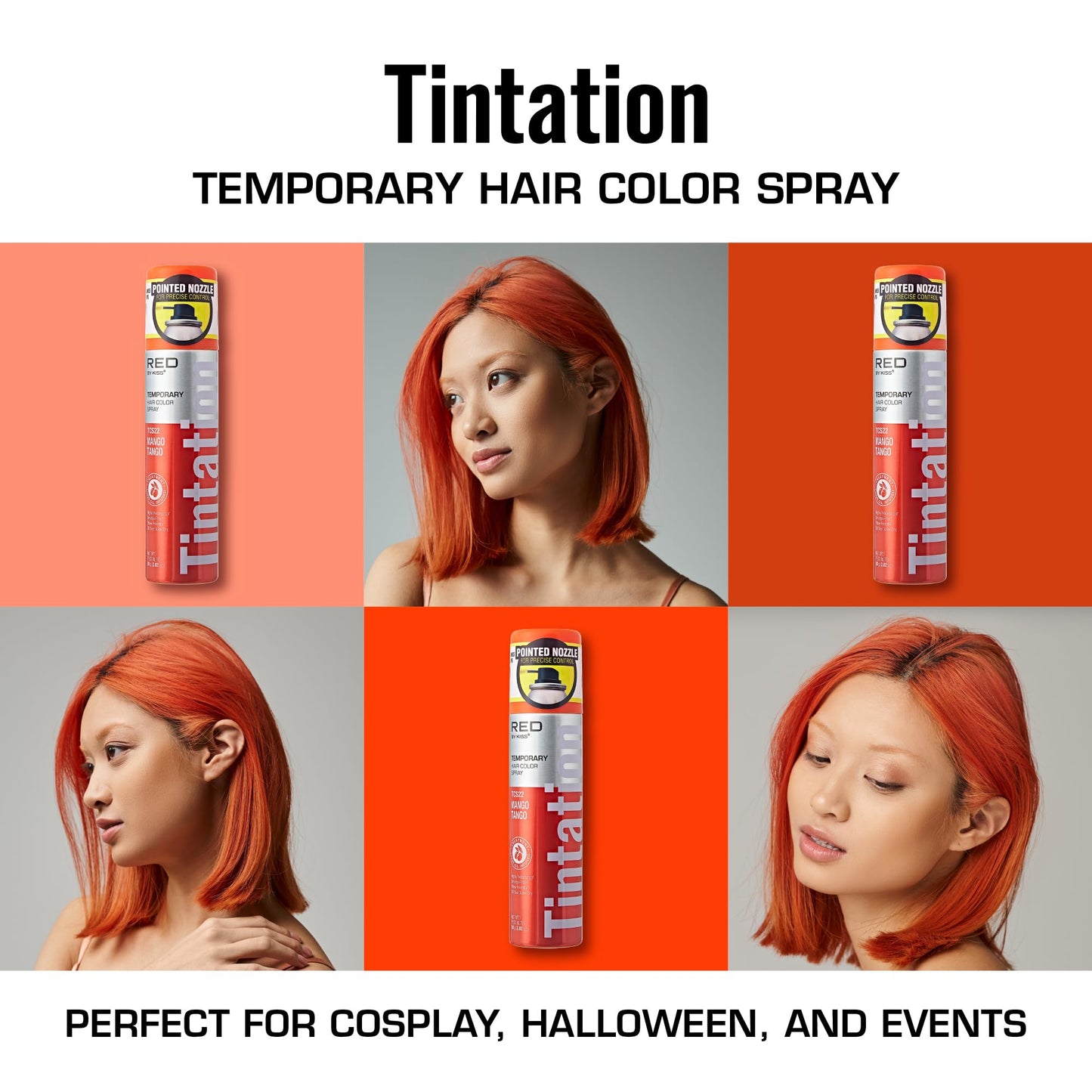 Red by Kiss Tintation Temporary Hair Color Spray 2.82oz, Quick-Dry & Smudge-Proof, Vivid Color Washable Hair Dye, Styling Spray Cosplay Halloween
