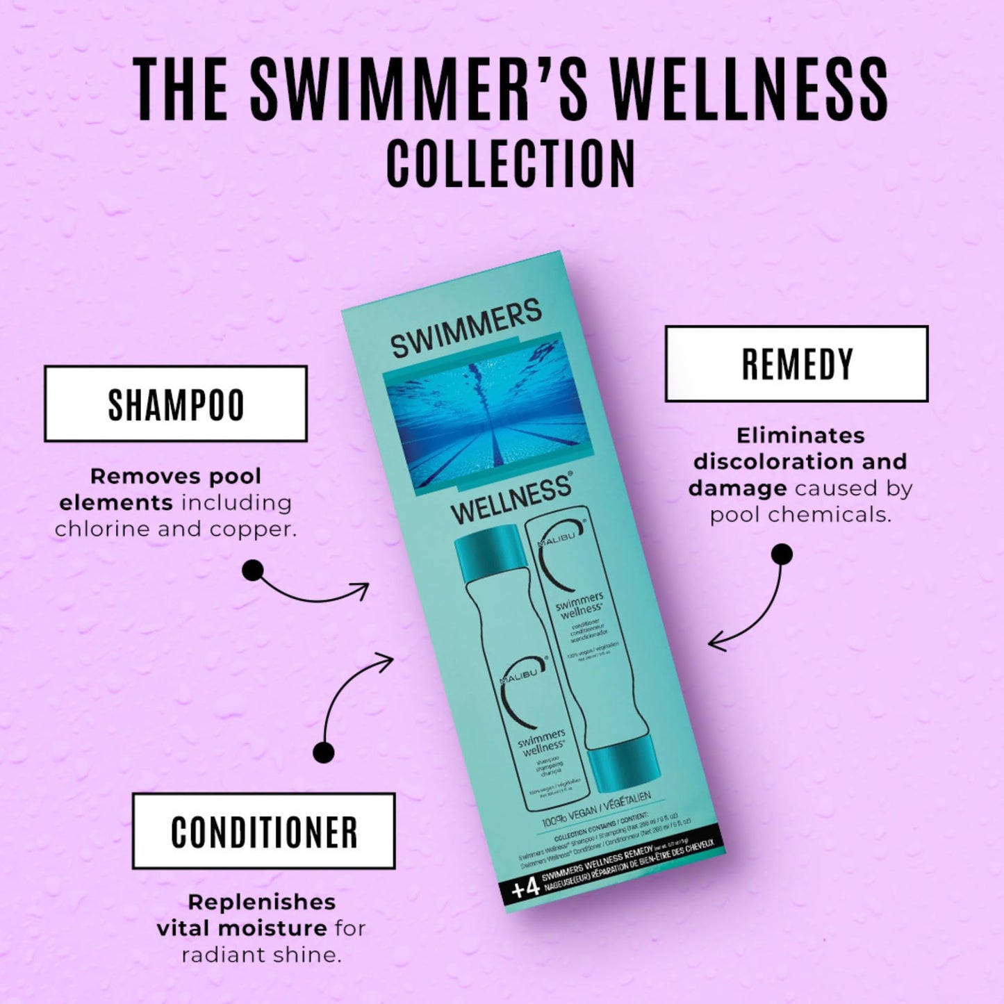 Malibu C Swimmers Wellness Shampoo and Conditioner Set (9 oz) - Restorative Hair Care for Swimmers - Protects Against Chlorine Damage & Combats Beauty and Personal Care Malibu C