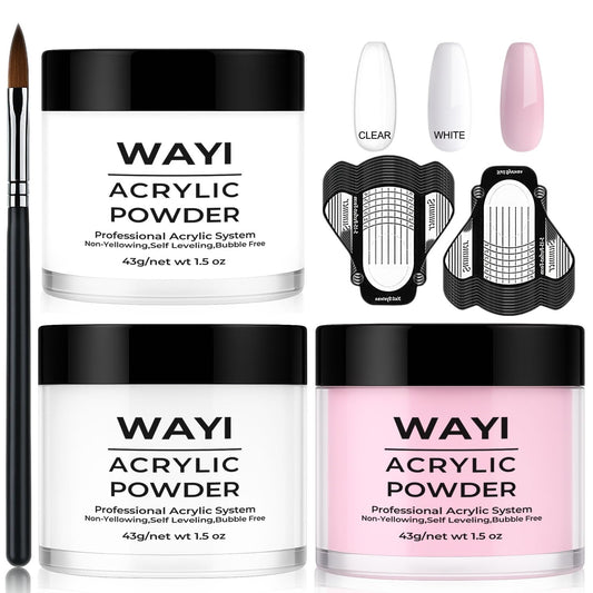 Acrylic Powder Set - 3 Colors 43g White Clear Pink Acrylic Nail Powder Professional Polymer Colored Acrylic Nail Powder for Acrylic Nail Extension