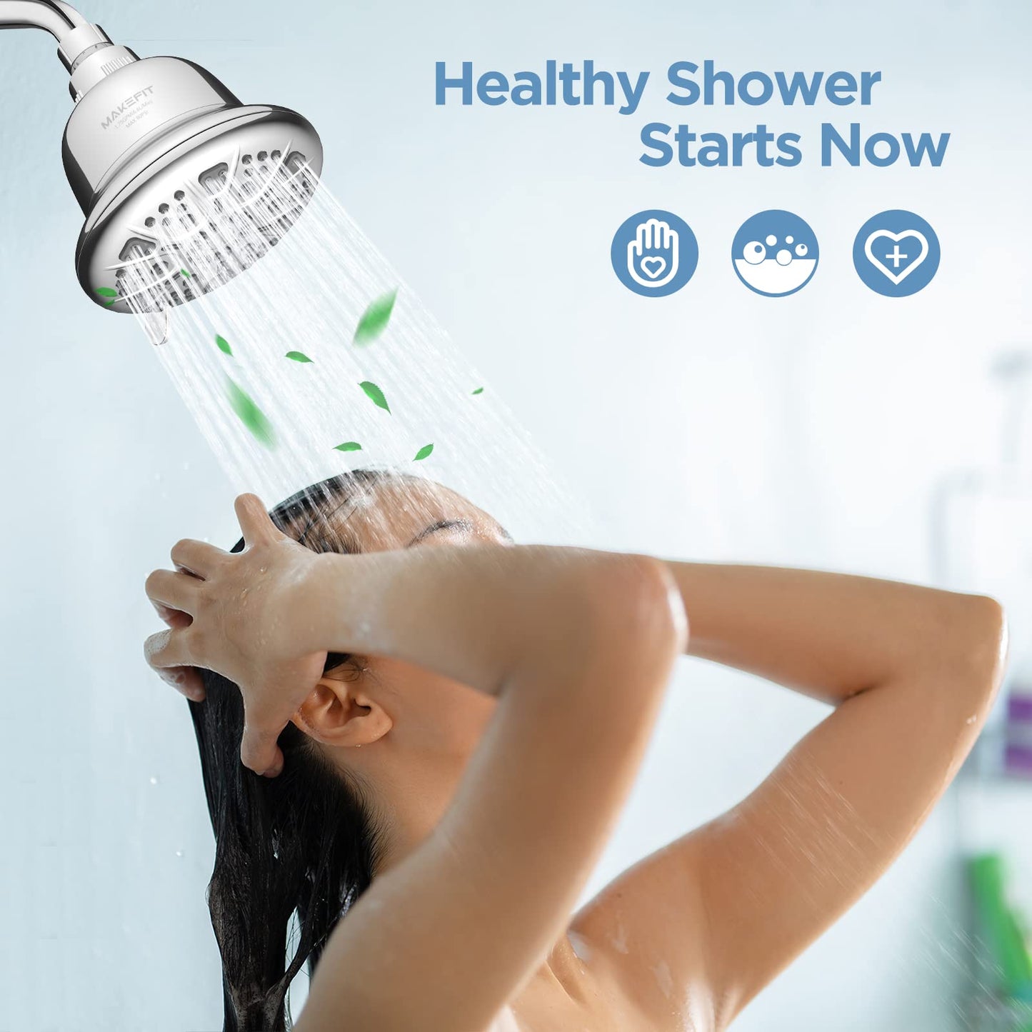 MakeFit Filtered Shower Head – High Pressure 7-Setting Rain Showerhead with Filter for Hard Water, Removes Chlorine & Metals – Chrome