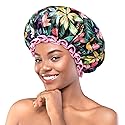 mikimini Shower Cap for Women and Grils,Pack of 2,Rainforest Bath Shower Caps with Pink Lace,Reusable Waterproof Shower Hat for Girls (Medium,Floral)