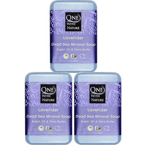 One With Nature Dead Sea Salt Lavender Soap 7oz 3-Pack - Soothing and Exfoliating Soap Bar with Dead Sea Minerals for Face & Body, for Men & Women