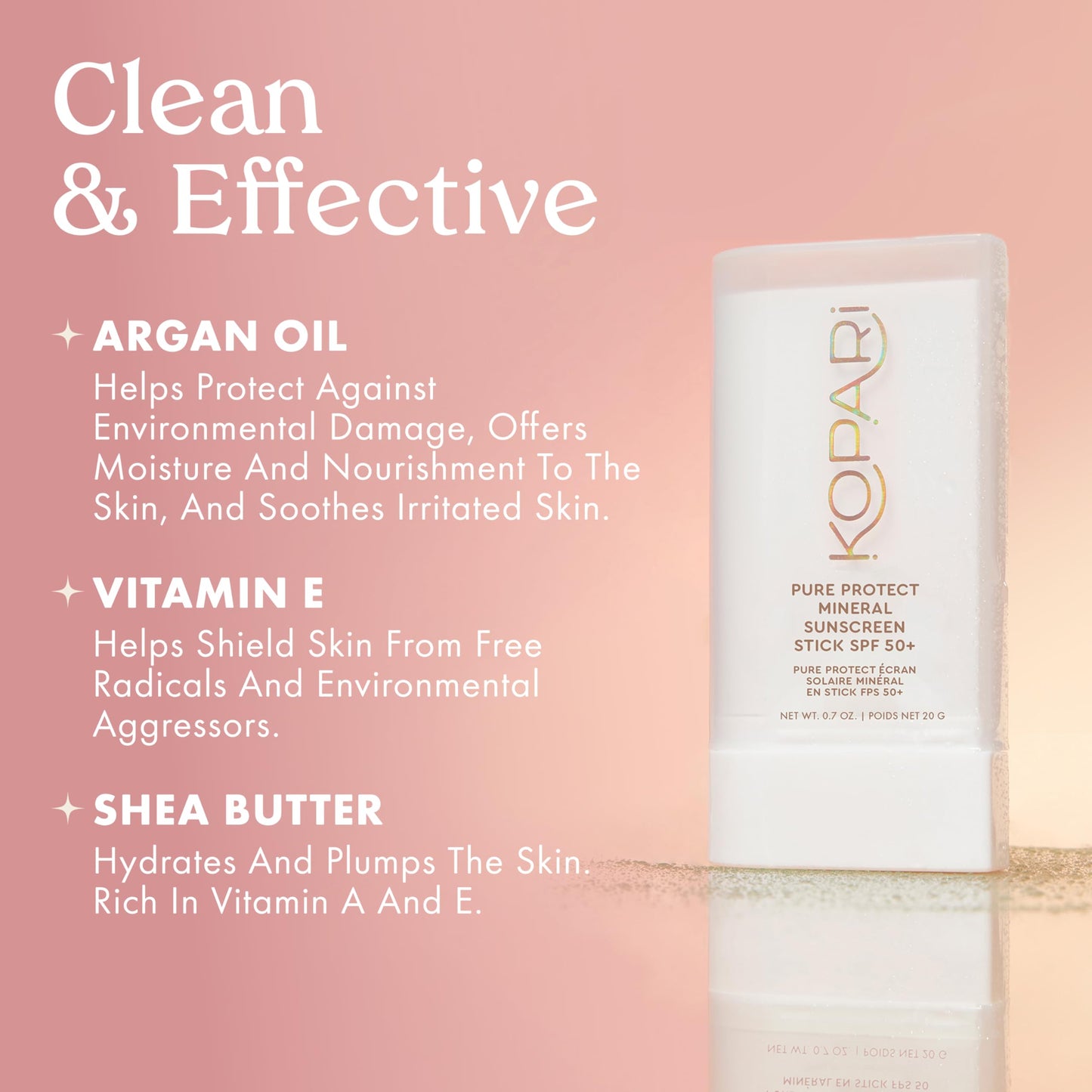 Kopari PURE PROTECT 100% Mineral Sunscreen Stick SPF 50+ Clear Zinc Oxide Face and Body Sunscreen with Hydrating Argan Oil, Shea Butter, Sheer Finish