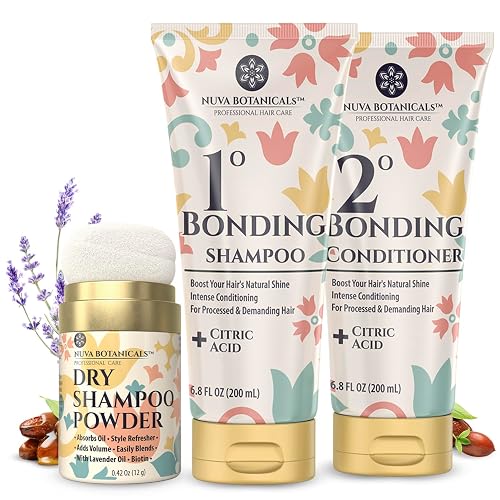 Dry Shampoo Powder with Biotin (0.42 oz) and Bonding Shampoo & Conditioner Set (6.8 Fl oz each) - Strengthening Formula to Restore Damaged Hair