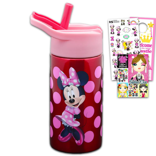 Disney Minnie Mouse Stainless Steel Water Bottle for Girls - 14 Oz Reusable Canteen for Home, School, Plus Stickers, More | Minnie Mouse Water Bottle