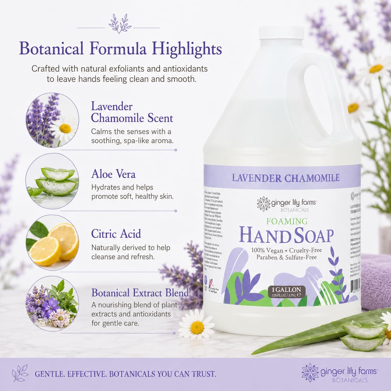 Ginger Lily Farms Botanicals All-Purpose Foaming Hand Soap Refill, 100% Vegan & Cruelty-Free, Lavender Chamomile Scent, 1 Gallon (128 Fl Oz)