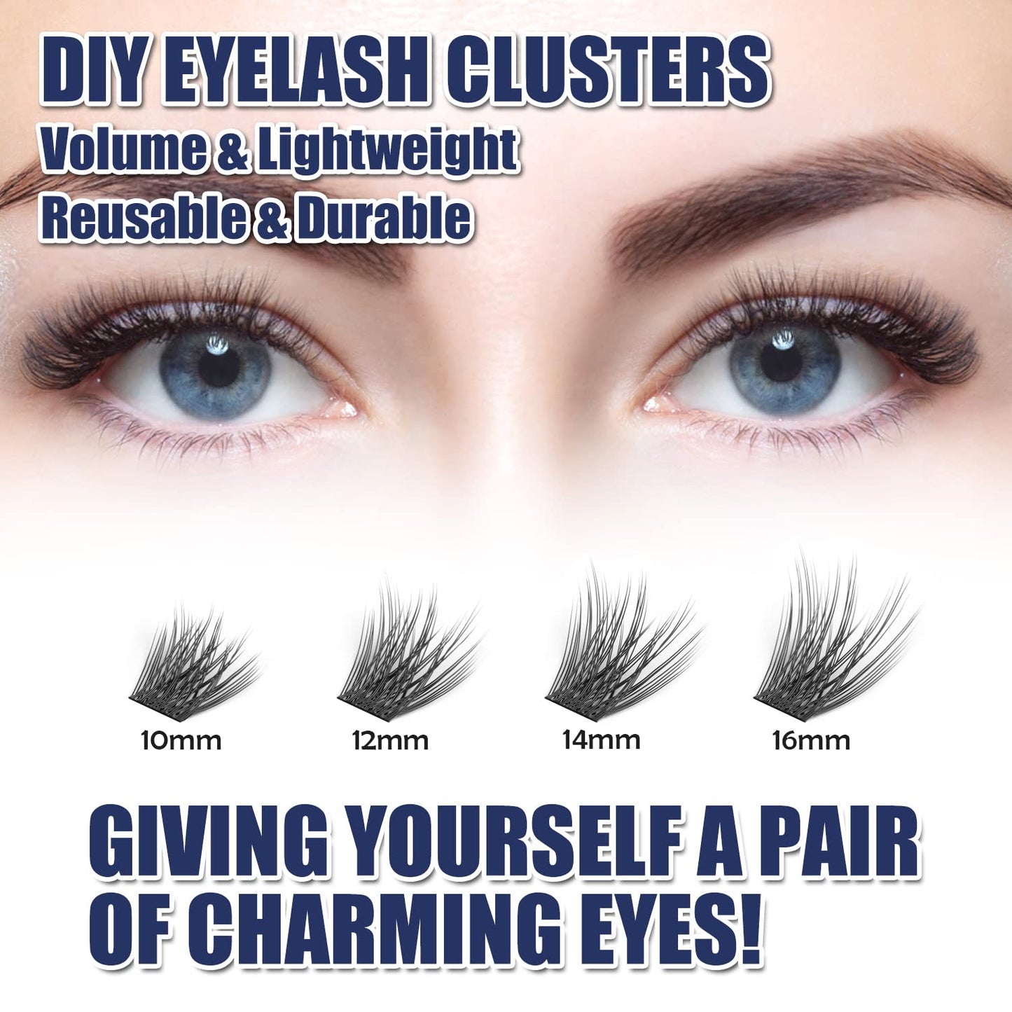 ETVITE DIY Eyelash Extension Lash Clusters Individual Lashes, 48 Clusters 3D Effect C Curl, Natural Look Reusable Soft Feather Light Volume 10mm