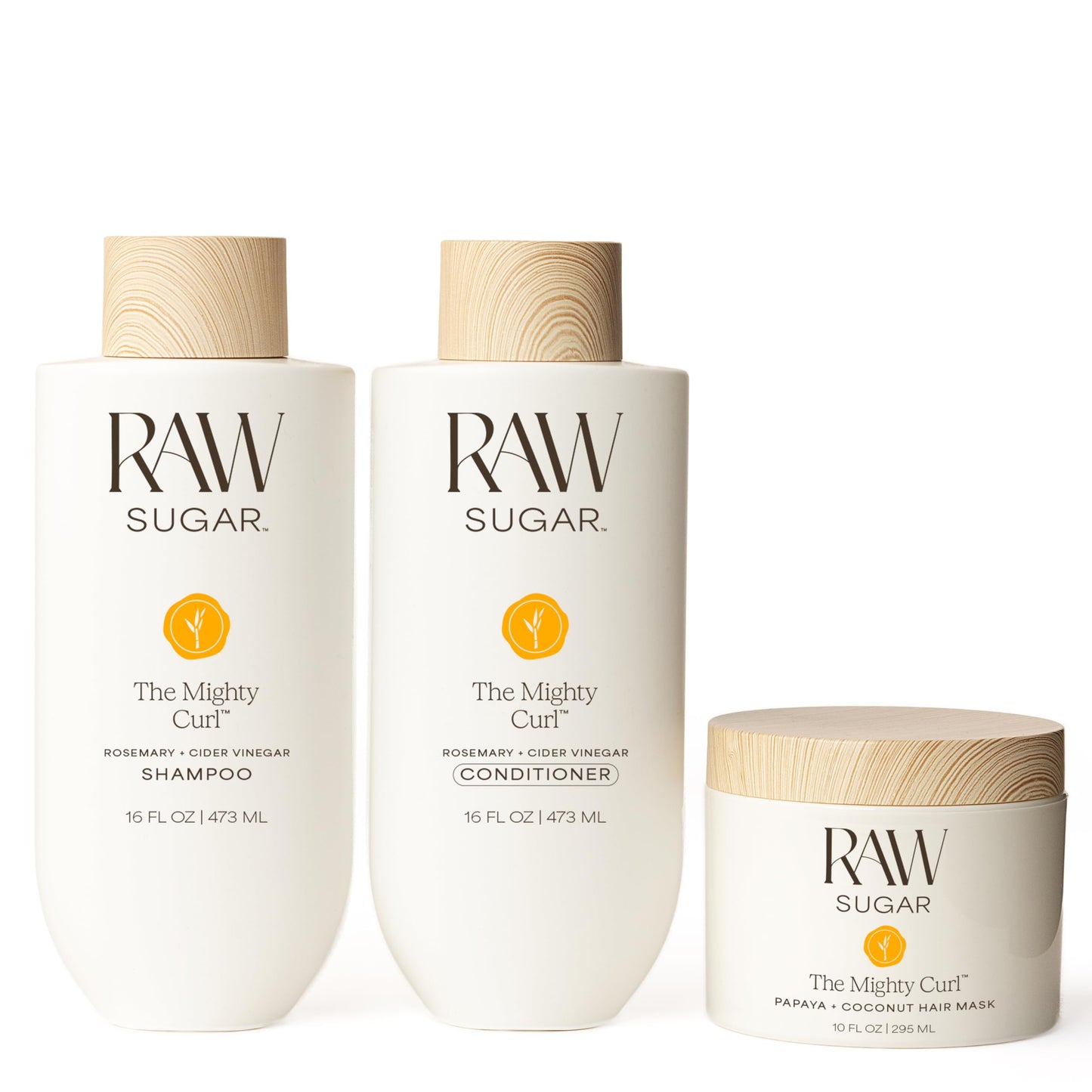 Raw Sugar The Mighty Curl Bundle - Shampoo, Conditioner & Hair Mask, Defines & Nourishes Curls, Formulated without SLS/SLES & Parabens