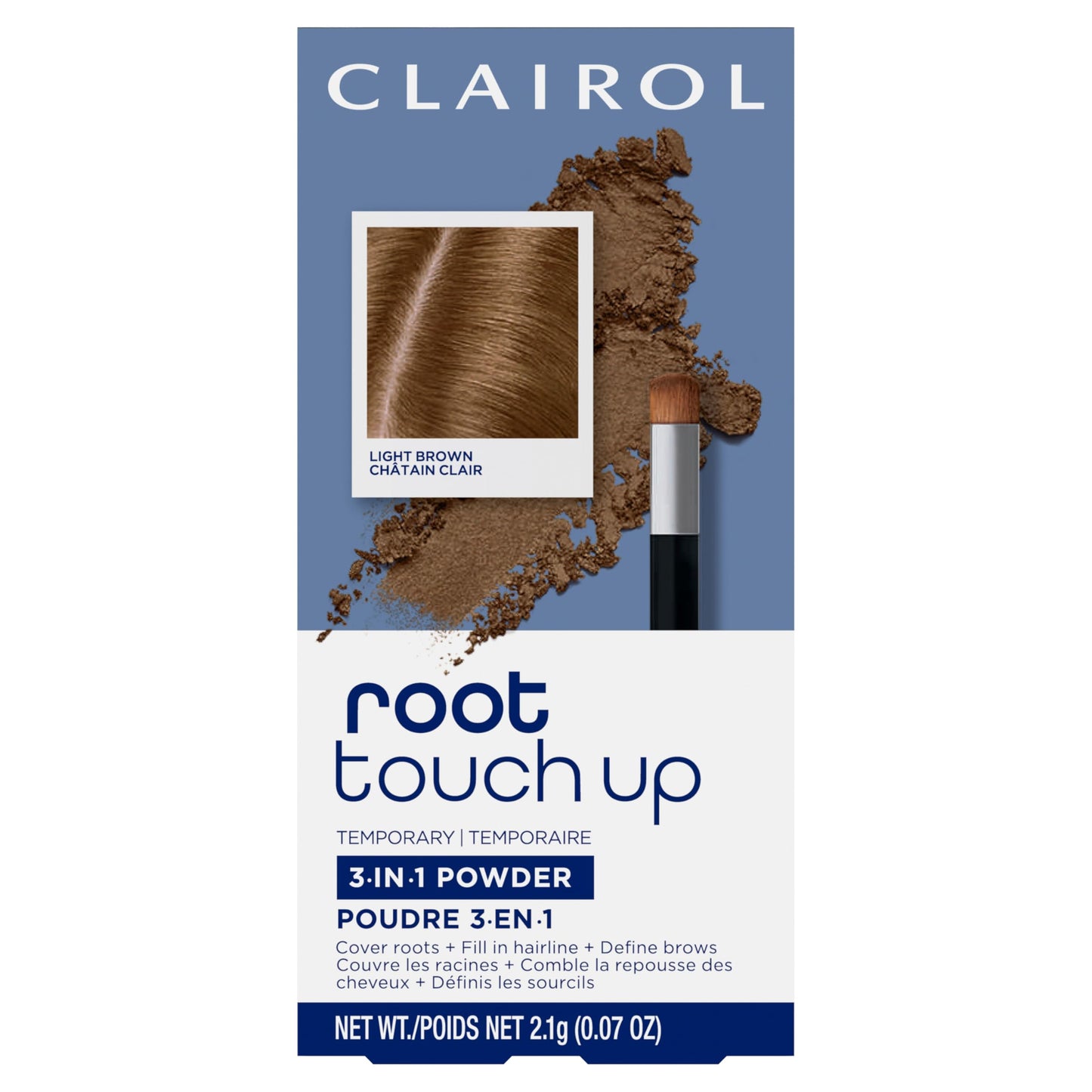 Clairol Root Touch-Up Temporary Concealing Powder, Light Brown Hair Color | Ammonia Free | Instantly Cover Roots + Define Eyebrows | On-the-Go Compact