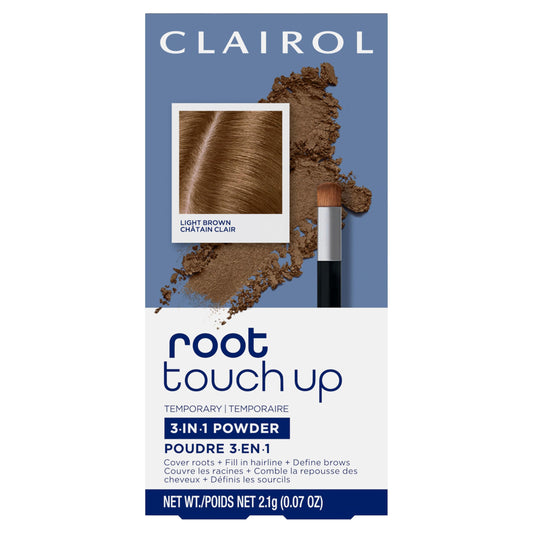 Clairol Root Touch-Up Temporary Concealing Powder, Light Brown Hair Color | Ammonia Free | Instantly Cover Roots + Define Eyebrows | On-the-Go Compact