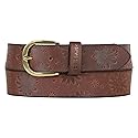 Eddie Bauer Women's Casual Leather Belts with Durable Metal Buckle, Floral Tooled - Tan, Large
