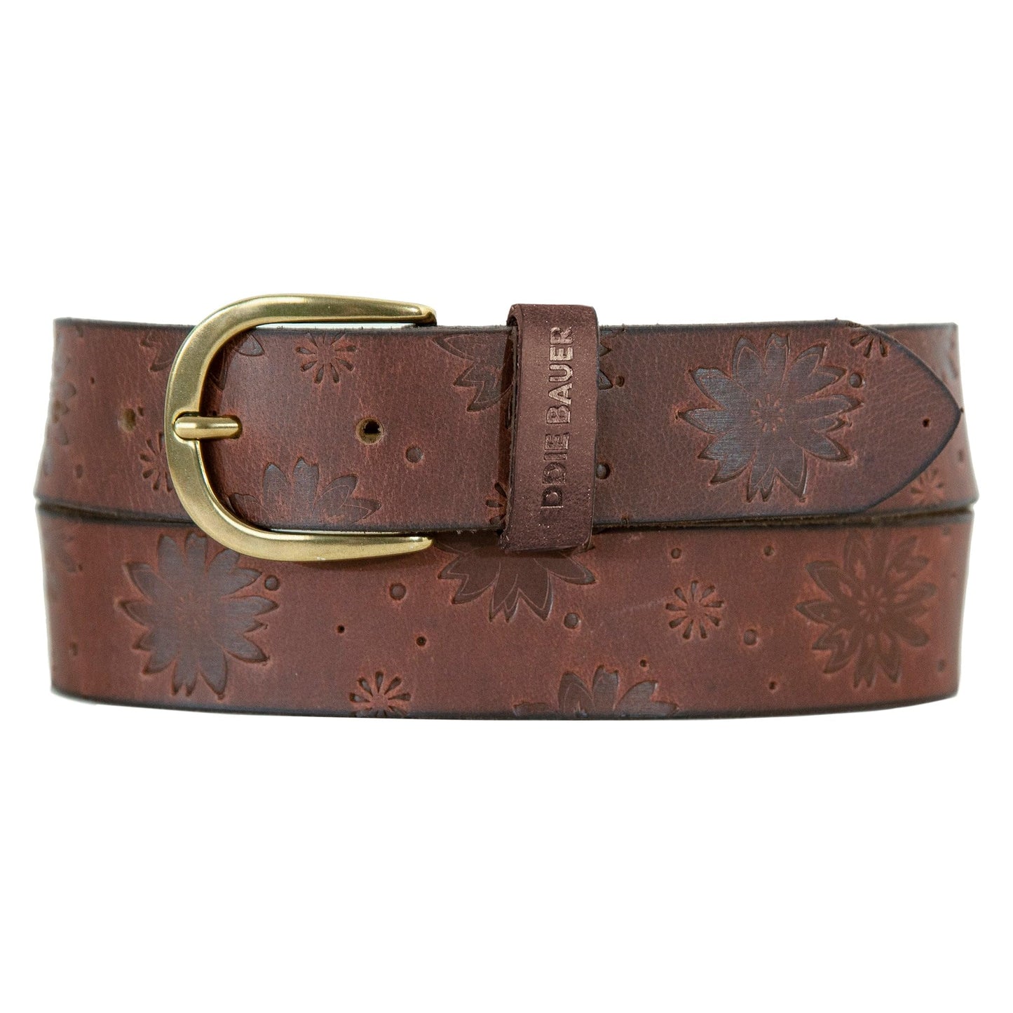 Eddie Bauer Women's Casual Leather Belts with Durable Metal Buckle, Floral Tooled - Tan, Large