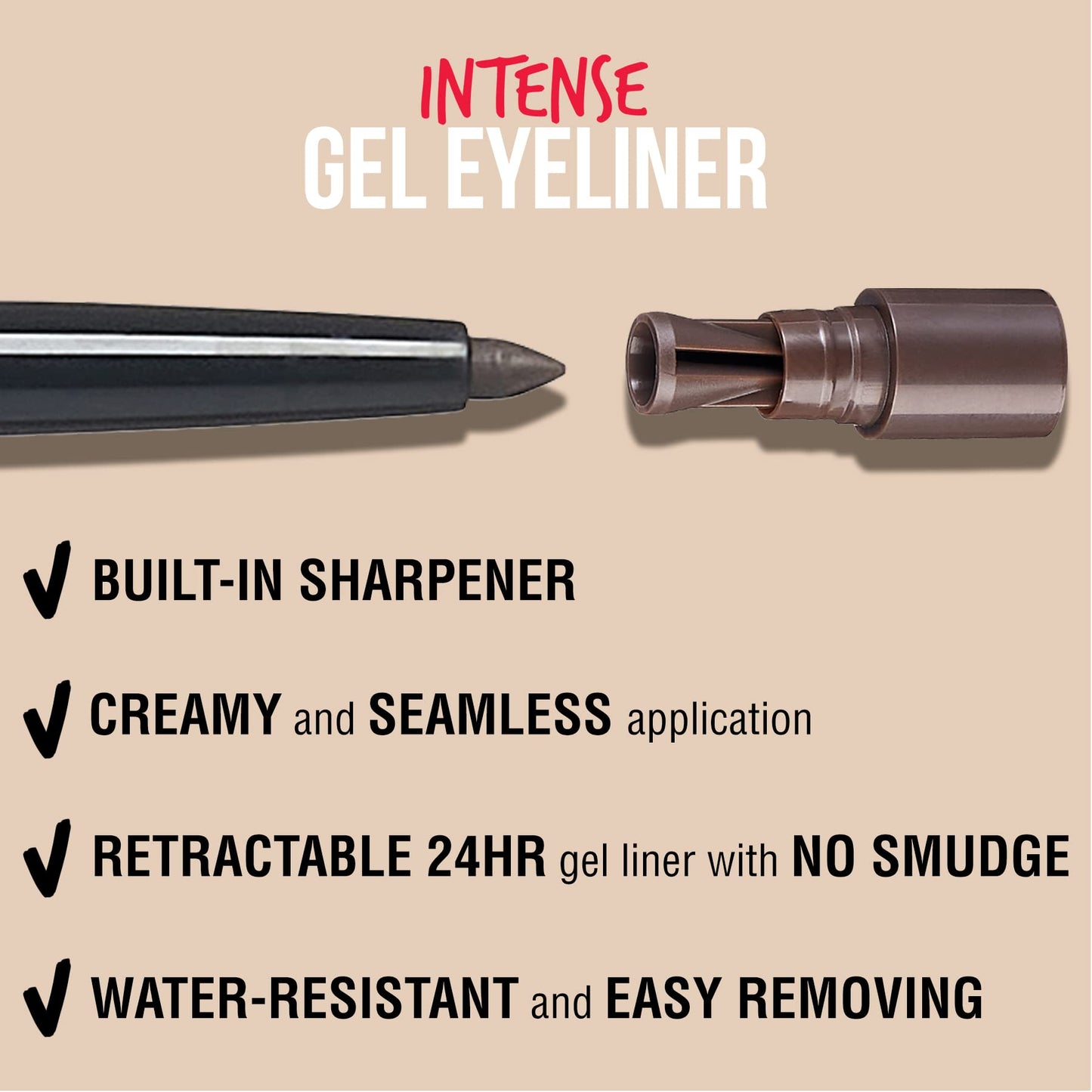 KISS NEW YORK Pro Intense Gel Eyeliner with Built-in Sharpener, Waterproof, Smudge-proof, Long Lasting Gel Eyeliner Pencil (Dark Brown)