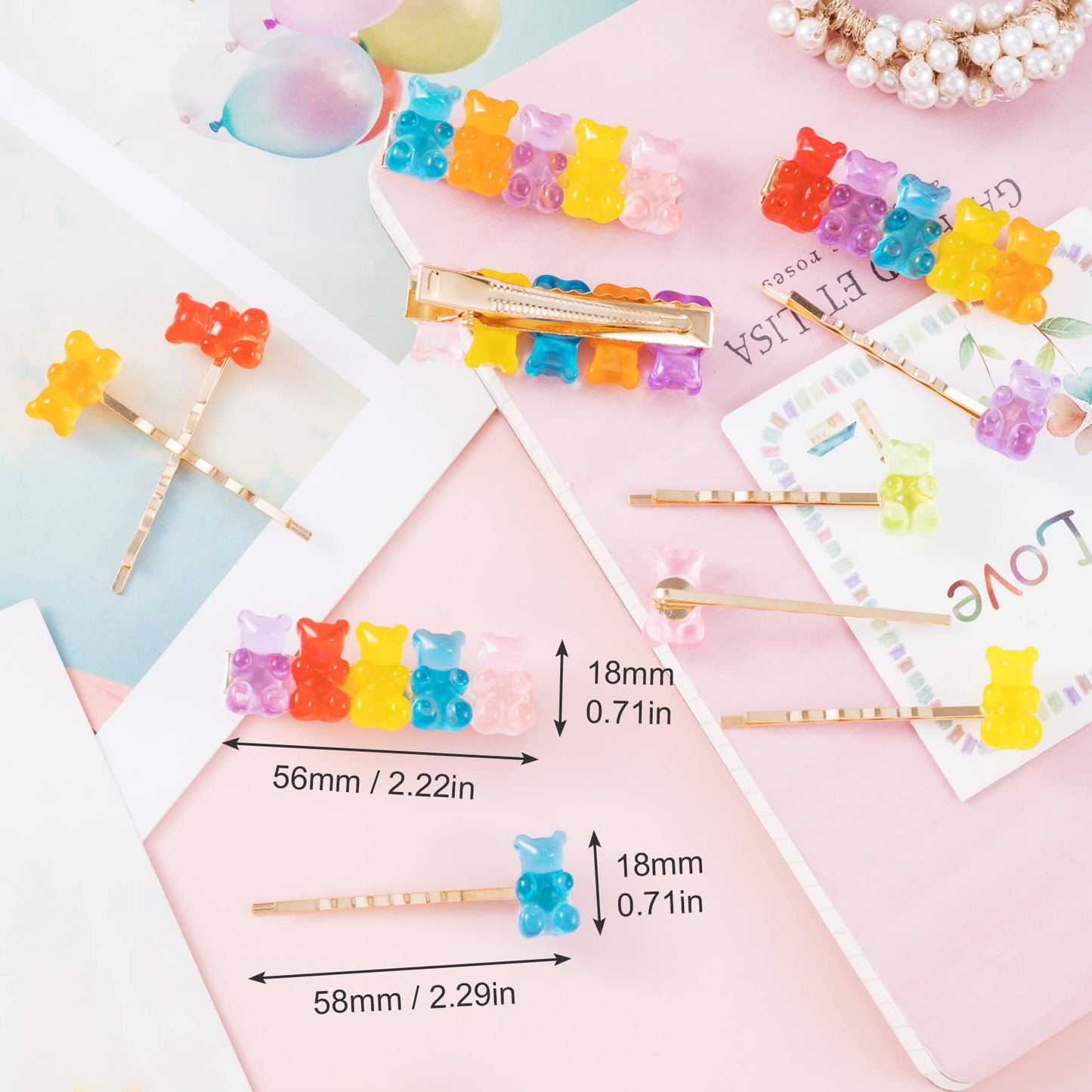 PAGOW 11 Styles Candy Hair Clips Cartoon Gummy Bear Barrettes Colorful Resin Animal Hairpins Handmade Birthday Valentines Christmas Hair Accessories