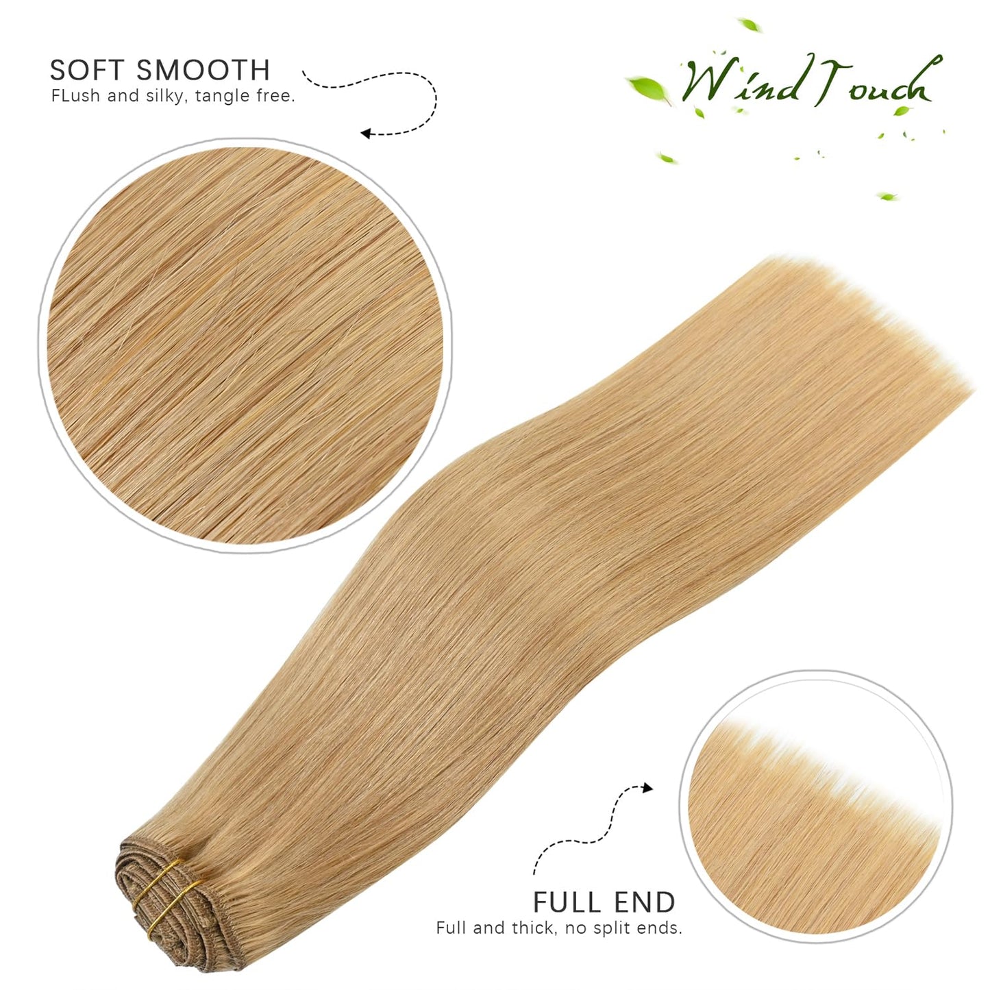 WindTouch Clip in Hair Extensions Remy Hair Honey Blonde For Black Women 20Inch 75g Soft Clip Ins #27 7PCS Gift For Women