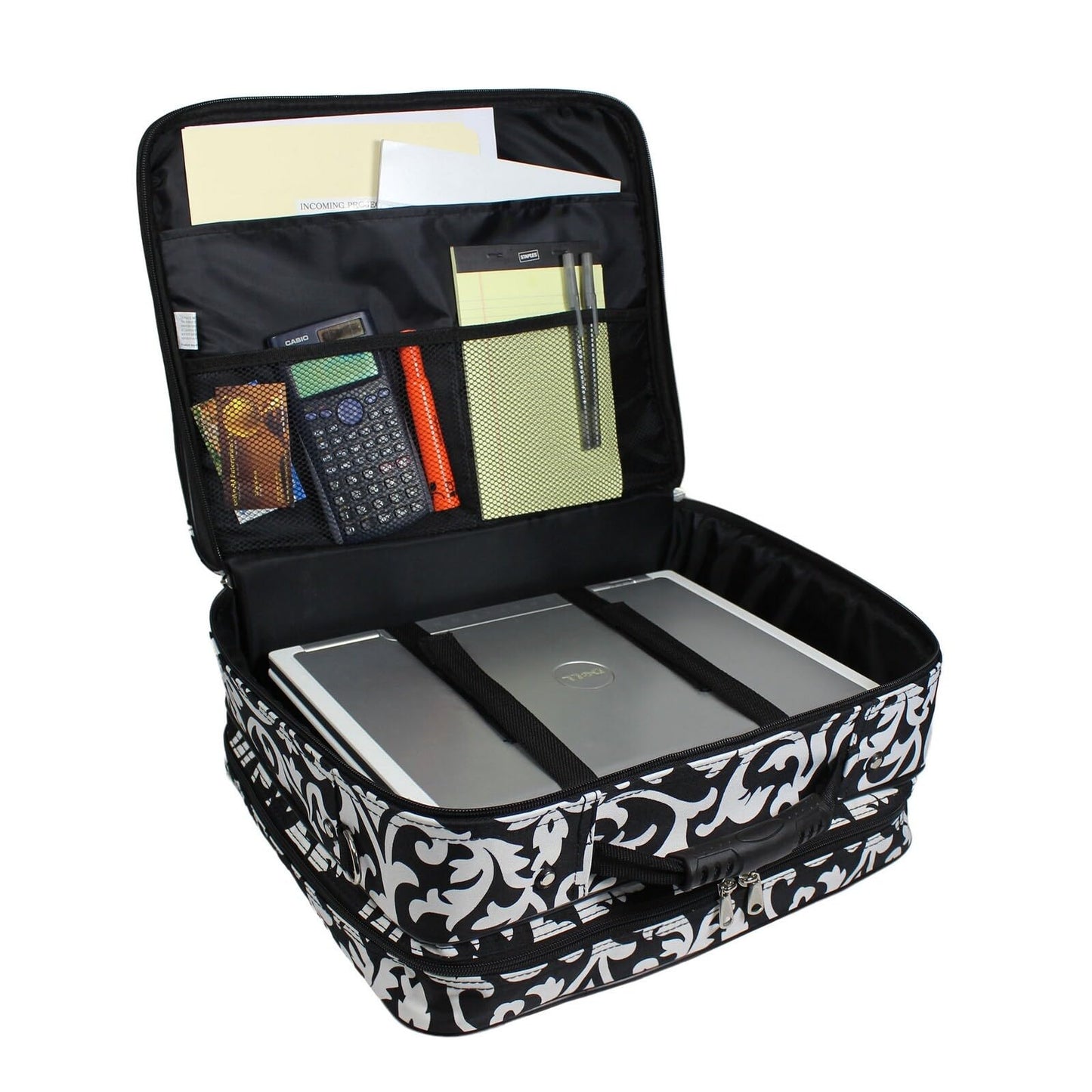 Ladies Damask Rolling Computer Laptop Bag Brief Case -- FITS A 13", 14", 15", 16" OR 17" LAPTOP (MEASURED CORNER TO CORNER DIAGONALLY)