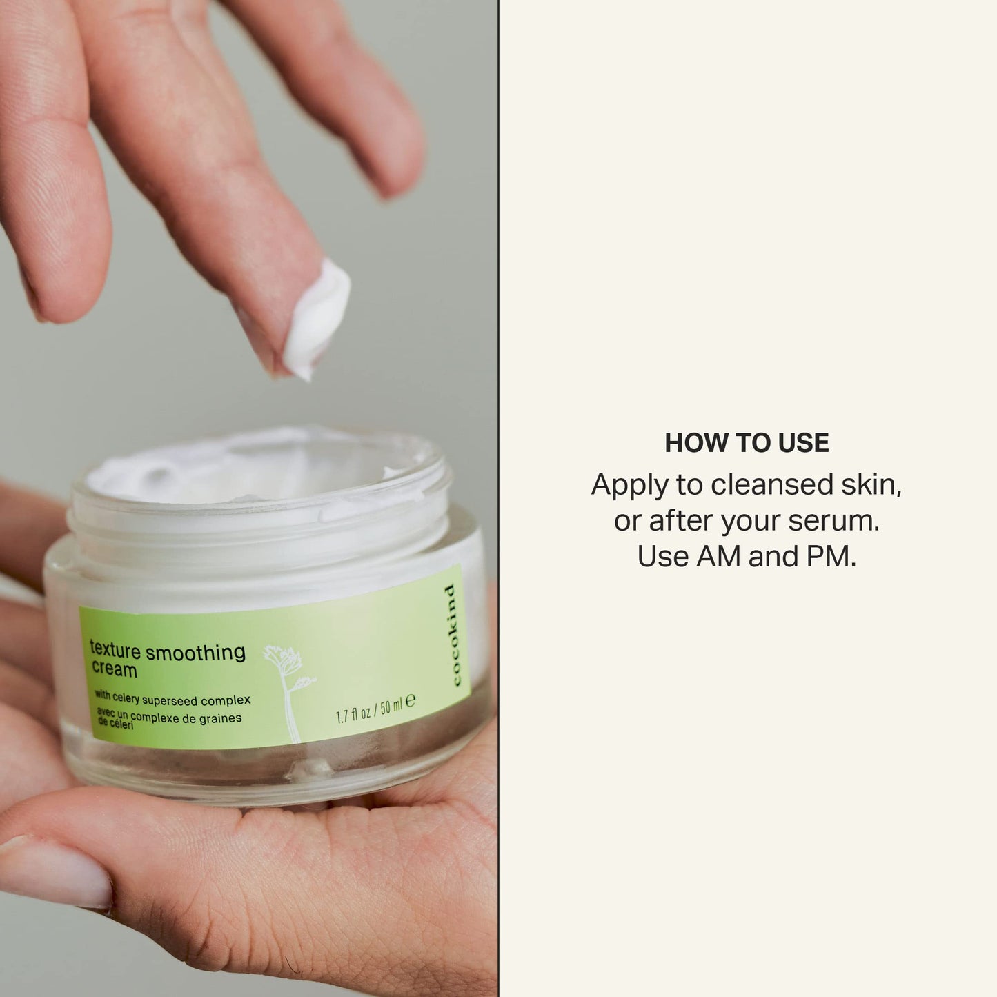 Cocokind Texture Smoothing Cream, Face Moisturizer with Squalane, Celery Seed and Cucumber, Face Lotion Moisturizer Face, Hydrating Face Cream