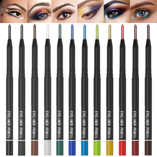 KAIQIKAIXI 12 Kinds Of Color Eyeliner Pen, Eyebrow,Eye Shadow Pencil, Lip Line Pen, Eyelid Pad, Pencil Makeup Set Tool 12PCS (Multicolor)