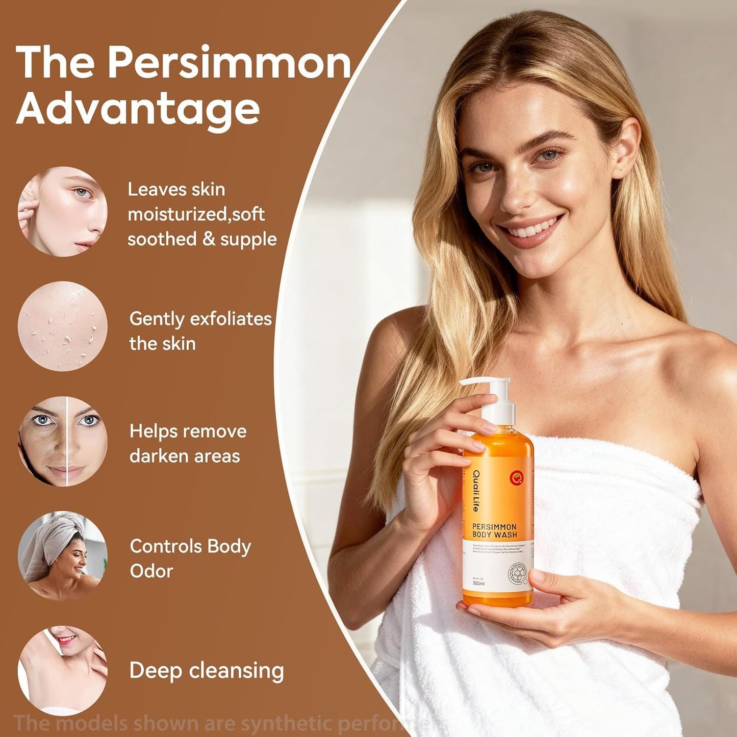 QualiLife Persimmon Body Wash for Old People Smell, Natural Deodorant Bar Soap for Strong Odor Smelly Feet Remove, Deep Cleansing Body Deodorizing Beauty and Personal Care QualiLife