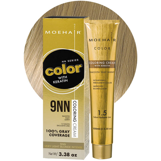 MOEHAIR 9NN Permanent Hair Color (Very Light Blonde Intense) | Hair Color for 100% Gray Coverage | Infused with Keratin | Adds Shines & Smoothens Hair