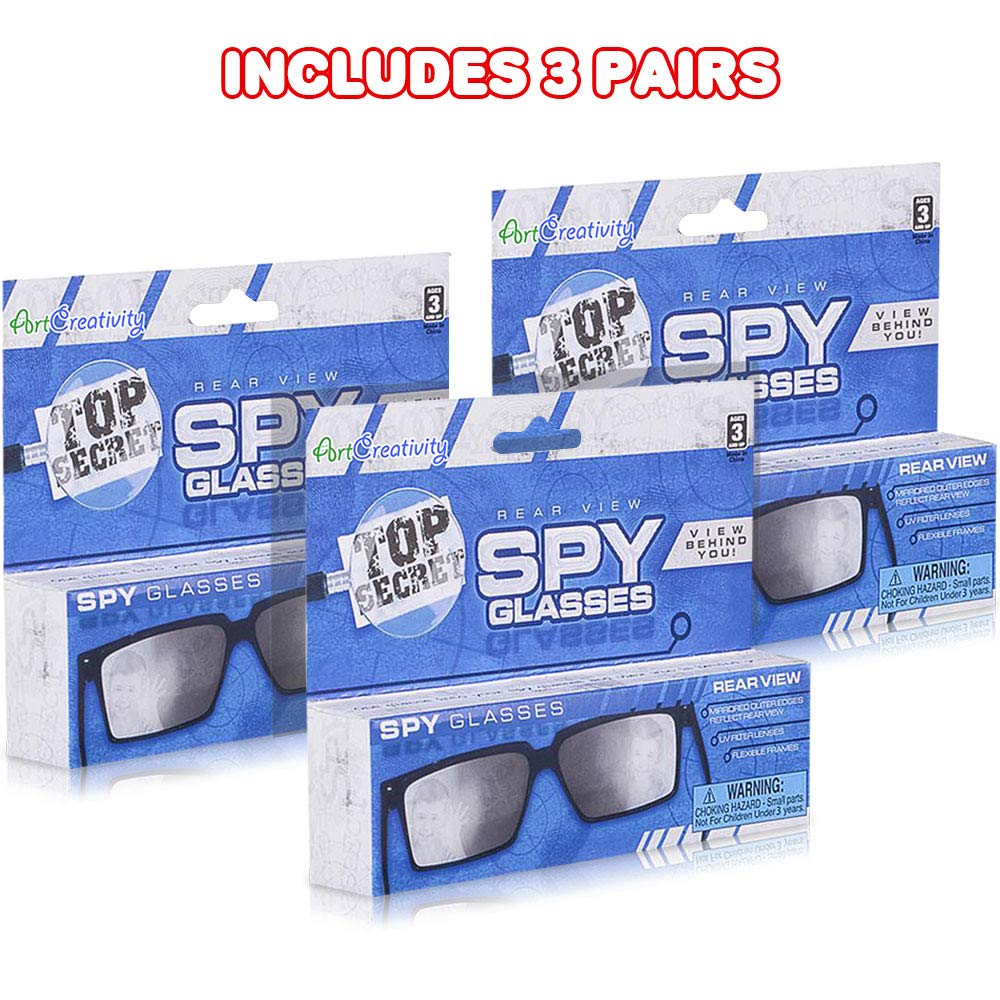 ArtCreativity Spy Glasses for Kids (Set of 3) – Rear View Sunglasses with Mirrors, Fun Party Favors & Secret Agent Costume Props, Blue