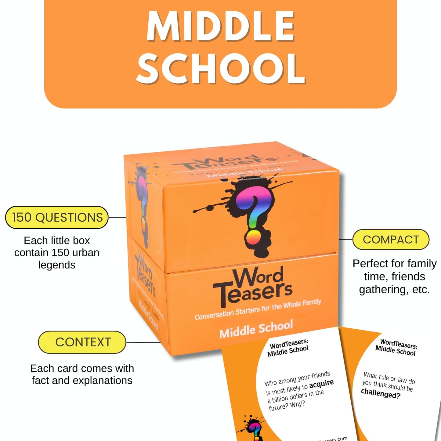 Word Teasers Middle School – Vocabulary Game for Kids Ages 10–13, Fun Family Conversation Starter with 150 Flash Cards & Reading Games